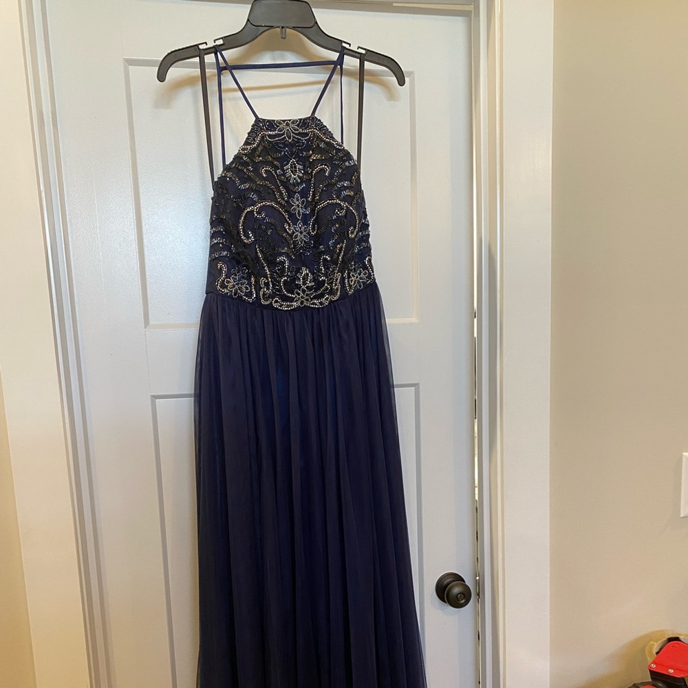 Navy beaded formal dress